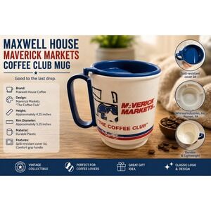 Vintage‎ Maverick Markets Maxwell House Coffee Club Whirley Thermal Mug with Lid
